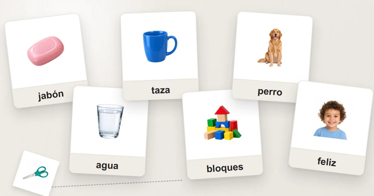 Tarjetas visuales realistas de objetos cotidianos